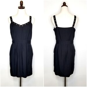 I Love Ronson Women's Black Sleeveless Ring Studded Strap Mini Short Dress, L